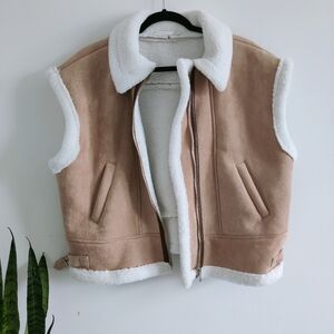Altar'd State Cream And Tan Sherpa Suede Vest Size L